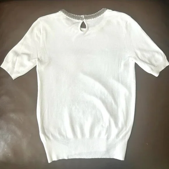 NWOT Elegant Very Soft Beaded Neckline Feminine Knit Top - Picture 8 of 16